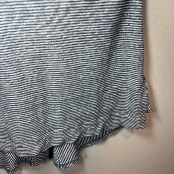 Adrienne Vittadini Striped Linen Tunic Top Blue White Roll Tab Sleeves Sz Small - Picture 7 of 14